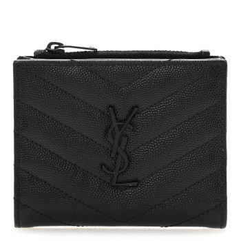 SAINT LAURENT Grain De Poudre Matelasse Chevron Monogram Zipped Card Case Black