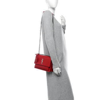 SAINT LAURENT Calfskin Crocodile Embossed Medium Monogram Sunset Rouge Eros SAINT LAURENT Calfskin Crocodile Embossed Medium Monogram Sunset Rouge Eros