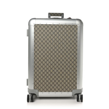GUCCI GG Supreme Monogram Aluminium Porter Medium Trolley Suitcase Beige Ebony Silver