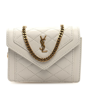 SAINT LAURENT Lambskin Quilted Monogram Micro Gaby Crossbody Bag Crema Soft