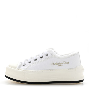 CHRISTIAN DIOR Frayed Canvas Embroidered Logo Walk'N'Dior Low Top Sneakers 36.5 White