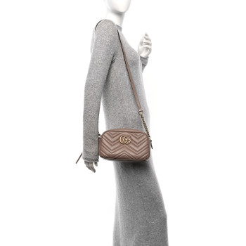 GUCCI Calfskin Matelasse Small GG Marmont Chain Shoulder Bag Porcelain Rose