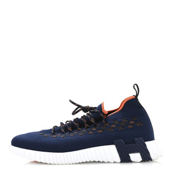 HERMES Knit Bolduc Mens Flex Sneakers 43 Marine Black