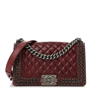 CHANEL Glazed Calfskin Quilted Medium Boy Chained Flap Bordeaux