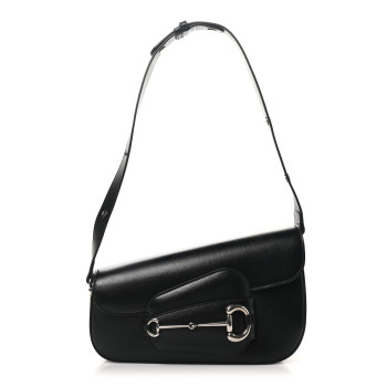 GUCCI Calfskin Small Horsebit 1955 Asymmetric Shoulder Bag Black
