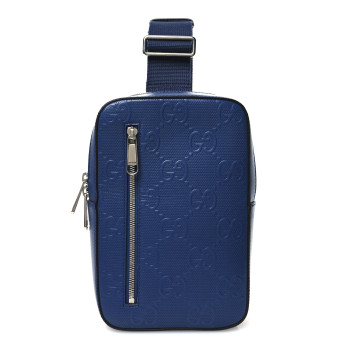 GUCCI Calfskin GG Tennis Embossed Sling Backpack Blue