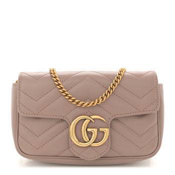 GUCCI Calfskin Matelasse Super Mini GG Marmont Shoulder Bag Porcelain Rose