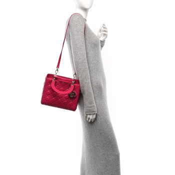 CHRISTIAN DIOR Lambskin Cannage Medium Lady Dior Fuchsia
