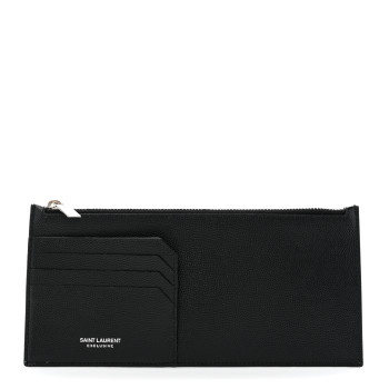 SAINT LAURENT Grained Calfskin Zip Pouch Tech Card Holder Black