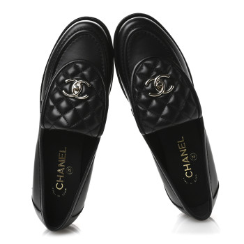 CHANEL Lambskin Quilted CC Turnlock Loafers 41 Black