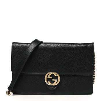 GUCCI Dollar Calfskin Interlocking G Chain Wallet Black