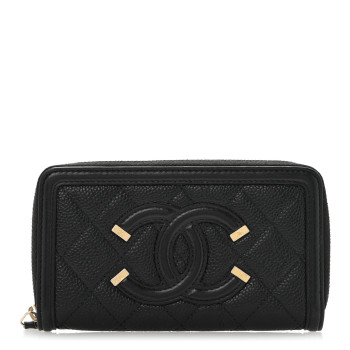 CHANEL Caviar Quilted Medium Filigree Zip Around Wallet Black