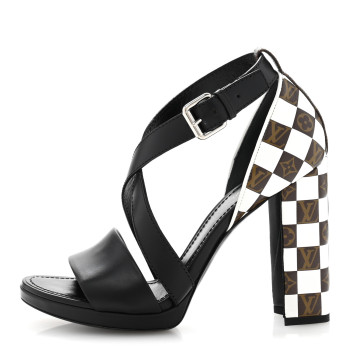 LOUIS VUITTON Calfskin Monogram Damier Tressage Matchmake Cross Sandals 37.5