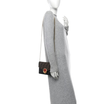 FENDI Vitello Cruise F is Fendi Bi-Color FF 1974 Embossed Medium Envelope Wallet On Chain Black Maya