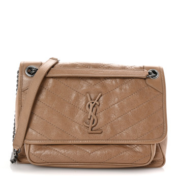 SAINT LAURENT Crinkled Calfskin Matelasse Monogram Medium Niki Chain Satchel Dark Toffee