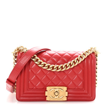 CHANEL Lambskin Quilted Small Boy Flap Red
