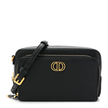 CHRISTIAN DIOR Grained Calfskin Caro Double Pouch Black