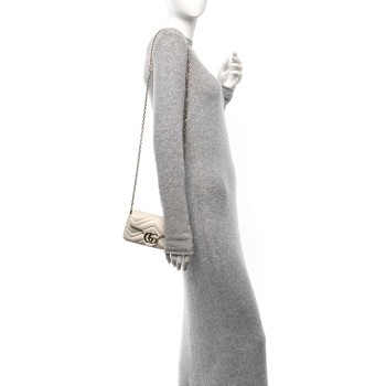 GUCCI Calfskin Matelasse Mini GG Marmont Shoulder Bag White