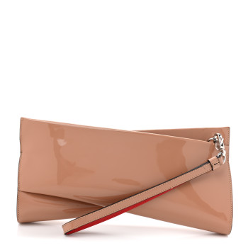 CHRISTIAN LOUBOUTIN Patent Loubi Twist Zip Clutch Bag Nude