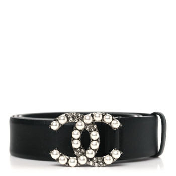 CHANEL Calfskin Pearl Crystal CC Belt 85 34 Black