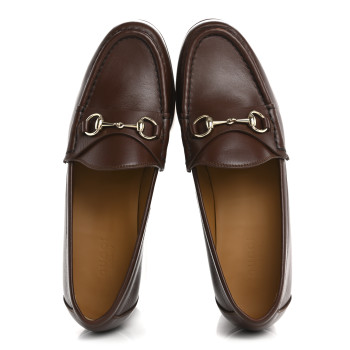 GUCCI Ancora Calfskin Womens Horsebit Platform Loafers 37.5 Brown