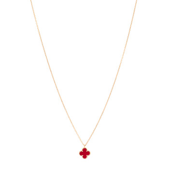 VAN CLEEF & ARPELS 18K Rose Gold Carnelian Sweet Alhambra Pendant Necklace