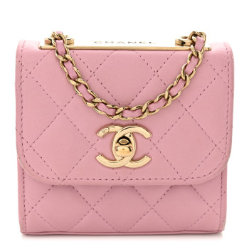CHANEL Lambskin Quilted Mini Trendy CC Clutch With Chain Light Pink