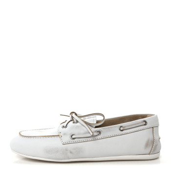 MIU MIU Vitello Deco Boat Loafers 39.5 White