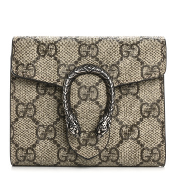 GUCCI GG Supreme Monogram Dionysus Card Case Wallet Beige Taupe