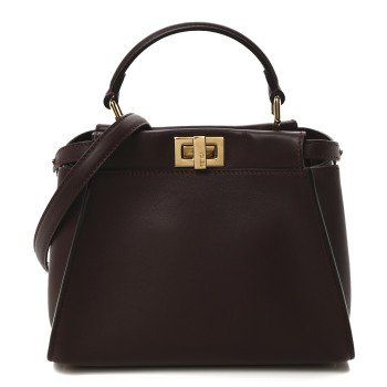 FENDI Vitello Seta Fabric Jacquard FF 1974 Mini Peekaboo Iconic Satchel Granata Tobacco Moro