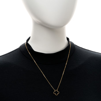 VAN CLEEF & ARPELS 18K Yellow Gold Black Onyx Vintage Alhambra Pendant Necklace