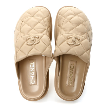 CHANEL Lambskin Quilted CC Turnlock Mules  36 Beige