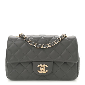CHANEL Lambskin Quilted Mini Rectangular Flap Dark Grey