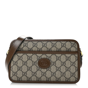 GUCCI GG Supreme Monogram Azalea Calfskin Mini Retro Interlocking G Shoulder Bag Beige Ebony Brown Sugar
