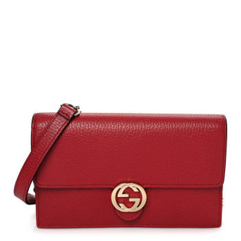 GUCCI Dollar Calfskin Interlocking G Chain Wallet Red