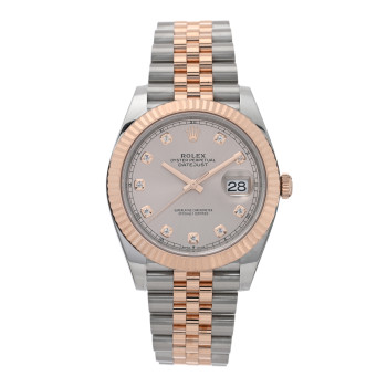 ROLEX Stainless Steel 18K Everose Gold Diamond 41mm Oyster Perpetual Datejust Watch Silver 126331