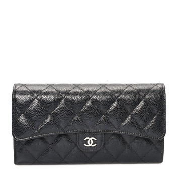 CHANEL Caviar Quilted Large Gusset Flap Wallet Black