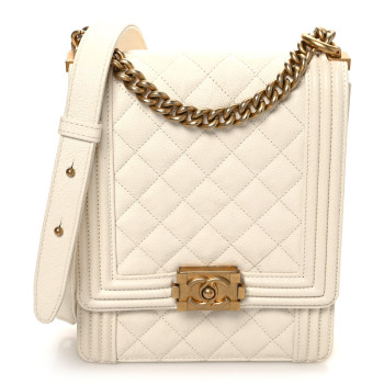 CHANEL Caviar Quilted North South Boy Flap White