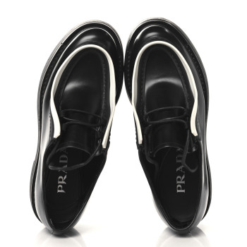 PRADA Spazzolato Rois Monolith 55mm Derby Loafers 37 Black White