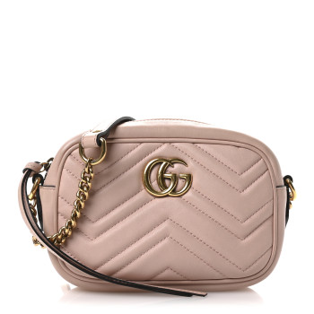GUCCI Calfskin Matelasse Mini GG Marmont Chain Shoulder Bag Perfect Pink