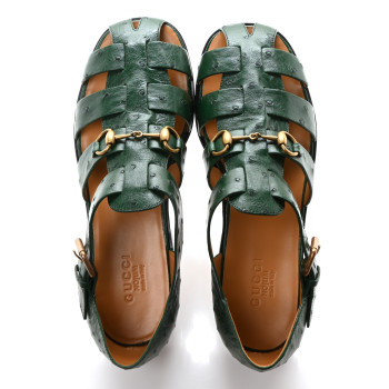 GUCCI Ostrich Millenium Mens Horsebit Sandals 10 Vintage Green