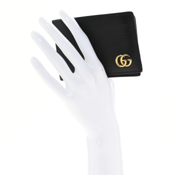 GUCCI Calfskin Boar Effect GG Marmont Bi-Fold Wallet Black