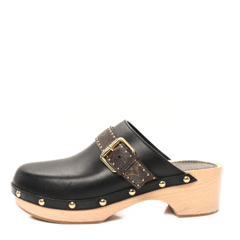 LOUIS VUITTON Calfskin Patent Monogram Cottage Clog Mules 39 Black