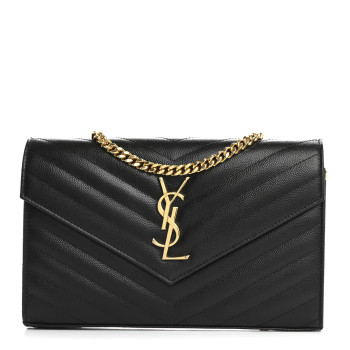 SAINT LAURENT Grain De Poudre Matelasse Chevron Monogram Chain Wallet Black