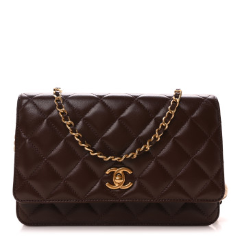 CHANEL Lambskin Quilted CC Pearl Crush Wallet on Chain WOC Dark Brown