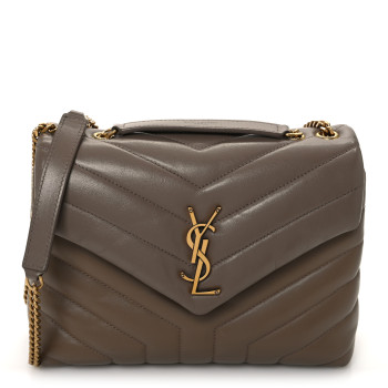 SAINT LAURENT Calfskin Y Quilted Monogram Small Loulou Chain Satchel Dark Beige