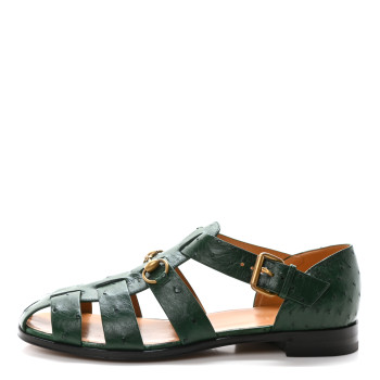 GUCCI Ostrich Millenium Mens Horsebit Sandals 10 Vintage Green