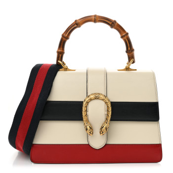 GUCCI Calfskin Bamboo Web Medium Dionysus Top Handle Bag White Blue Hibiscus Red