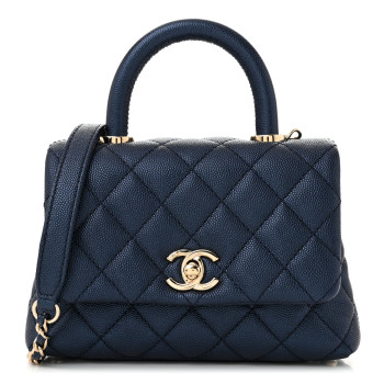 CHANEL Iridescent Caviar Quilted Extra Mini Coco Handle Flap Dark Blue