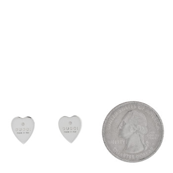 GUCCI Sterling Silver Trademark Heart Stud Earrings